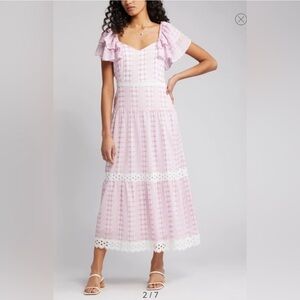 💞Adelyn Rae Pink and White Lace Midi Dress